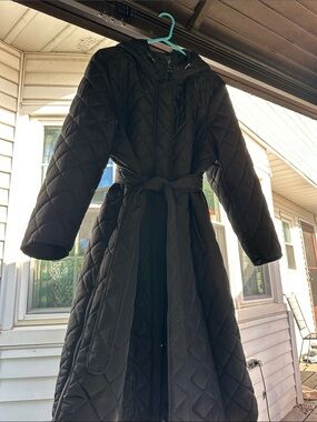 Women's Black Quilted Hooded Belted Coat size 3x